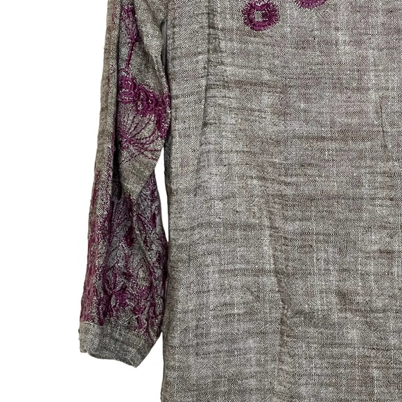 Uncle Frank Dress Size Small Gray Purple Floral Embroidery‎ Pockets Linen Blend - Picture 3 of 7